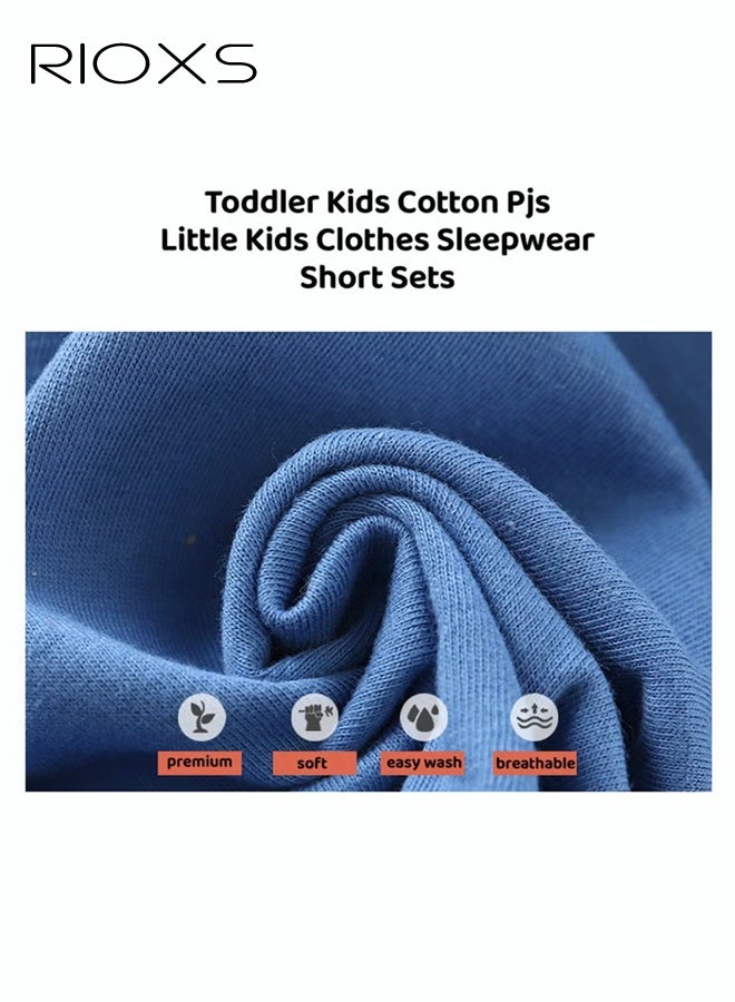 RIOXS 2 Piece Toddler Boys Pajama Set, Adorable Dinosuar Short Sleeve Crew Neck Top and Short Pants Nightwear, Baby Boy's Cotton Outfits Casual Playwear, Spring Fall Animal Print Sleepwear Sets for Little Kids/ Big Kids, Blue - Image 2