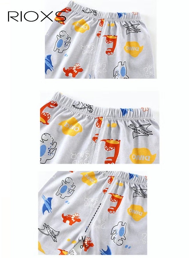 RIOXS 2 Piece Toddler Boys Pajama Set, Adorable Dinosuar Short Sleeve Crew Neck Top and Short Pants Nightwear, Baby Boy's Cotton Outfits Casual Playwear, Spring Fall Animal Print Sleepwear Sets for Little Kids/ Big Kids, Blue - Image 5