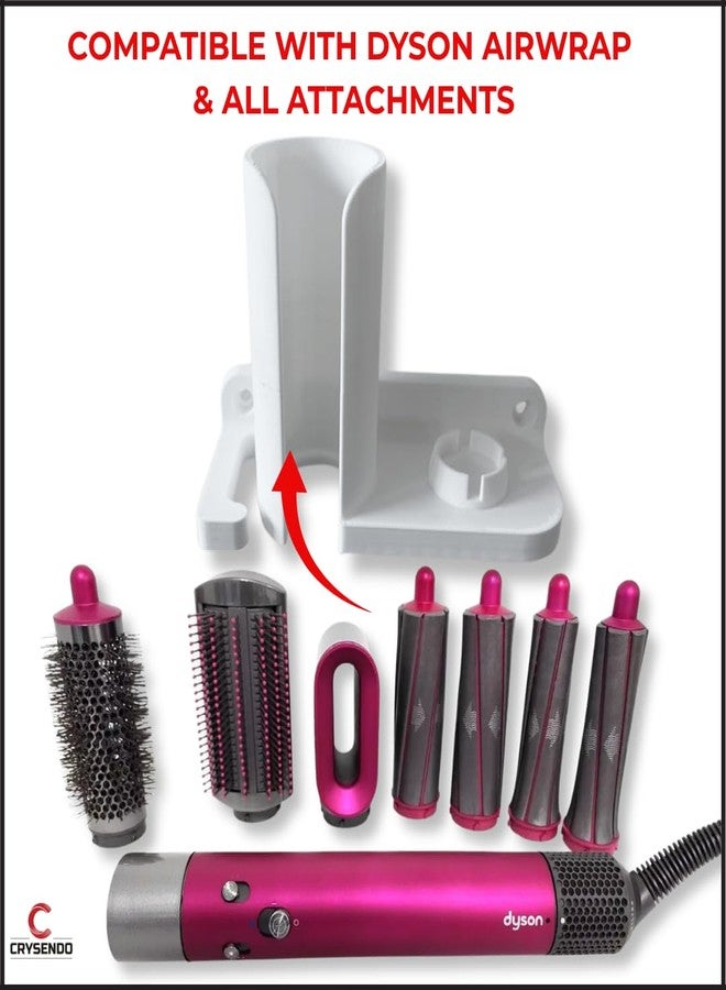 CRYSENDO Wall Mount Holder Compatible With Dyson Airwrap Complete, Long & Multi-Styler | Self-Adhesive Organizer Rack For Hair Styler & Attachment (White) - Image 3