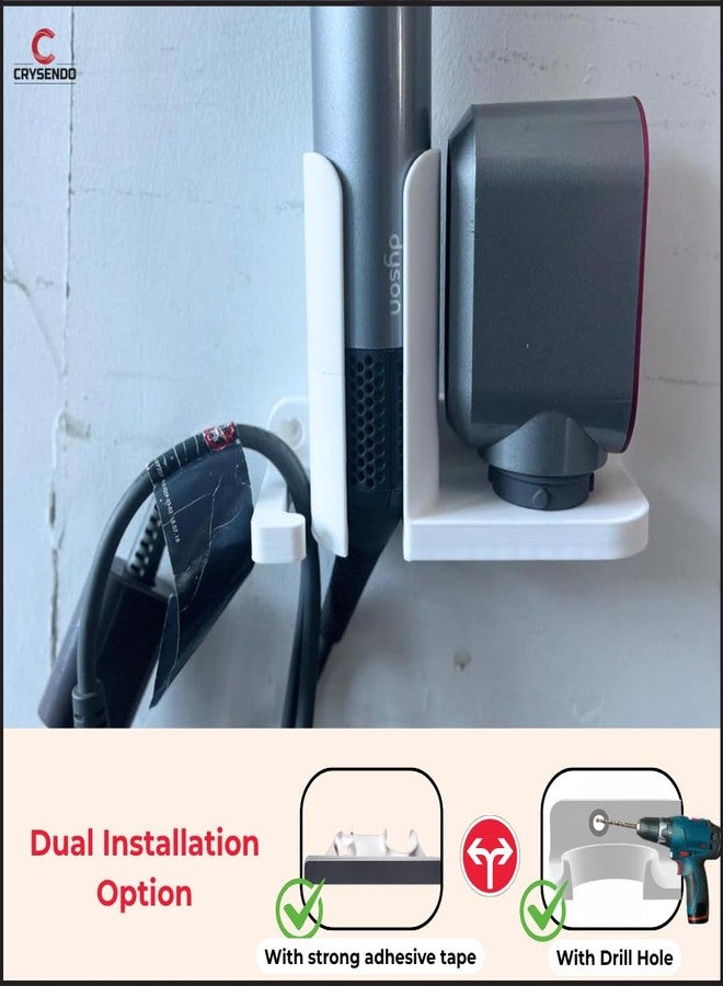CRYSENDO Wall Mount Holder Compatible With Dyson Airwrap Complete, Long & Multi-Styler | Self-Adhesive Organizer Rack For Hair Styler & Attachment (White) - Image 4