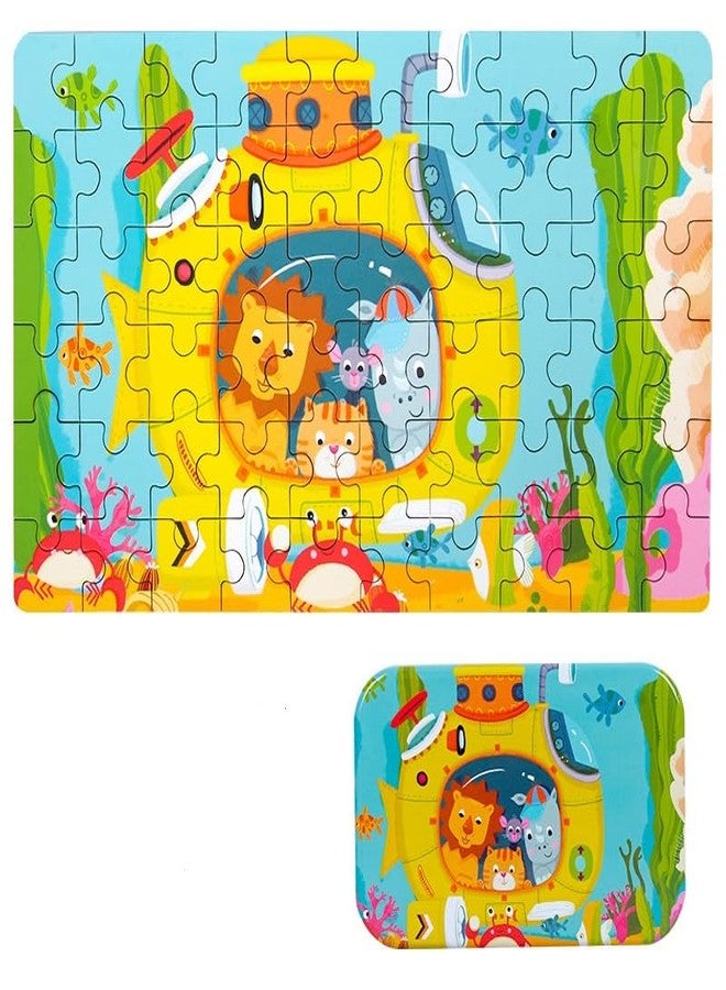 لعبة تركيب الصور الخشبية من شركة TINY TOYS CO، 60 قطعة، في علبة معدنية للسفر/الحفظ الآمن، للأطفال من سن 4 إلى 8 سنوات (غواصة). - Image 1