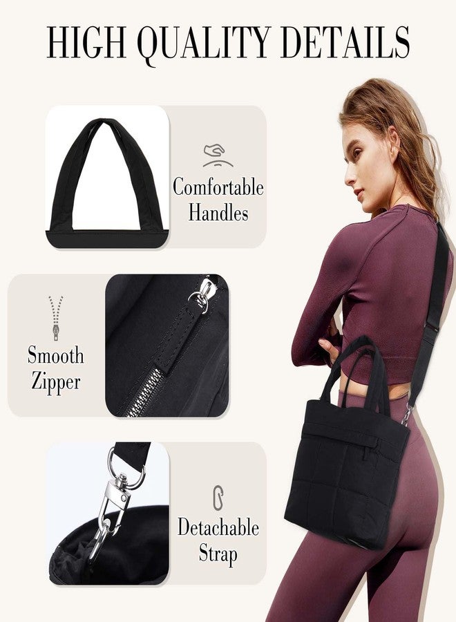 فاشي حقيبة يد صغيرة منفوخة من فاشي للنساء، حقيبة كروسبودي صغيرة مبطنة خفيفة الوزن، حقيبة يد أنيقة منفوخة مناسبة للنادي الرياضي، لون أسود - Image 4