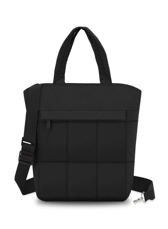 فاشي حقيبة يد صغيرة منفوخة من فاشي للنساء، حقيبة كروسبودي صغيرة مبطنة خفيفة الوزن، حقيبة يد أنيقة منفوخة مناسبة للنادي الرياضي، لون أسود - Image 1