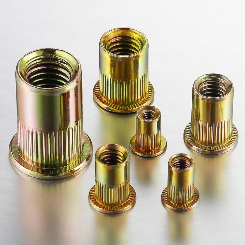 Wensilon Store صمولة ريفيت 1/2-13UNC 20 قطعة تشطيب مطلي بالزنك الأصفر رأس مسطح ريفنوت إدخال ملولب جسم مخدد - Image 5