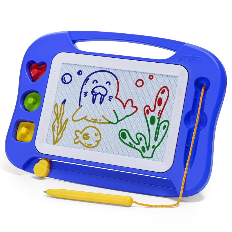Sgile Magnetic Drawing Board For Kids  Colorful Erasable Doodle Board With Magnet Pen  Painting Sketch Pad With Three Stamps  Travel Toy  Birthday Gift  Educational Learning Toy For Toddlers  Blue