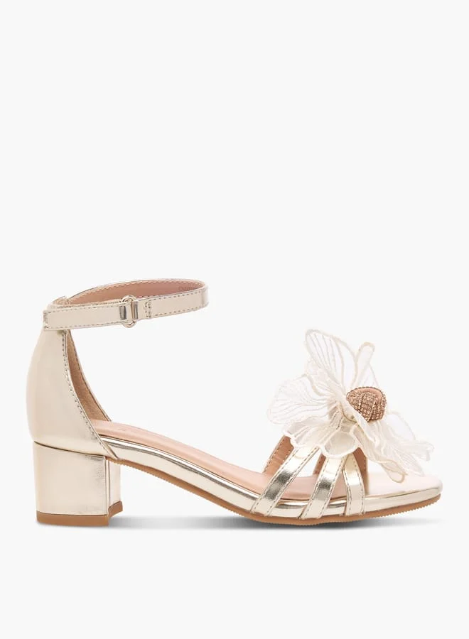 Celeste Girls' Flower Applique Sandals with Block Heels