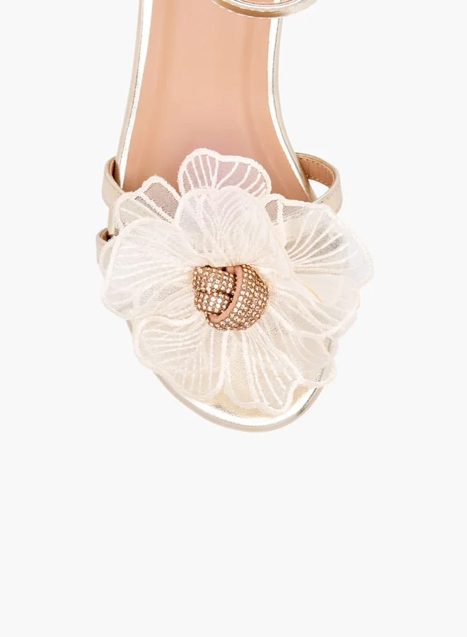 Celeste Girls' Flower Applique Sandals with Block Heels