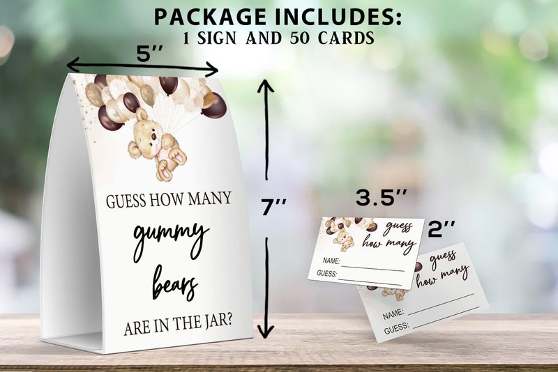 Pazag How Many Gummy Bears are in The Jar, Gummy Bears Baby Shower Games, Gummy Bears Theme Baby Shower - One Sign and 50 Cards (GES10) - Image 2