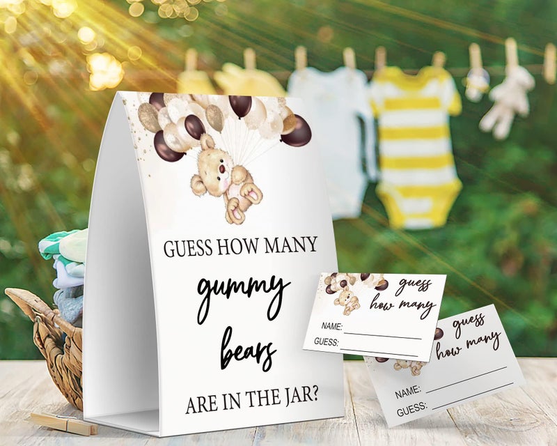 Pazag How Many Gummy Bears are in The Jar, Gummy Bears Baby Shower Games, Gummy Bears Theme Baby Shower - One Sign and 50 Cards (GES10) - Image 3