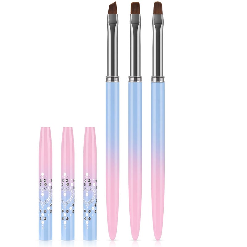 JASSINS Nail Art Clean Up Brushes, 3 Pcs Flat/Oval/Fine Angled Gel Nail Brushes,For Nail Art Design Painting DIY and Cleaning Polish Mistake on the Cuticles (Color) - Image 1