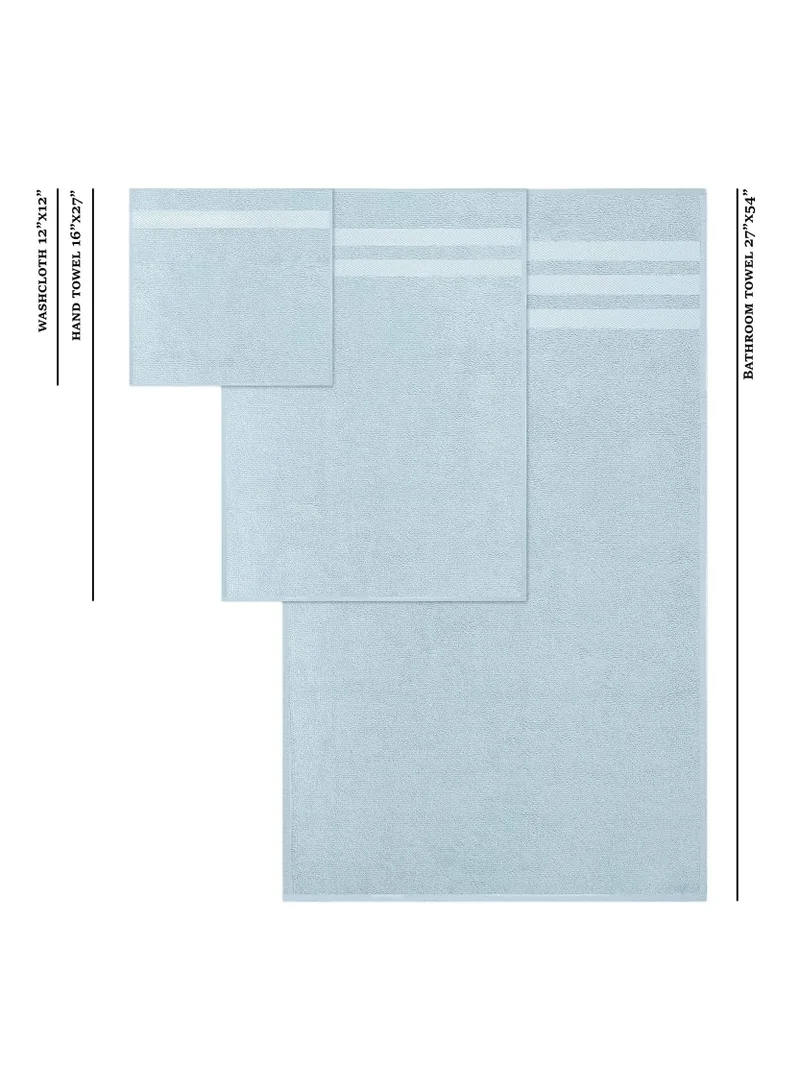 1Chase Light Blue Set of 10 Zofty Bathroom Towel Set - 2 Bath Towels, 2 Hand Towels and 6 Washcloths - Hotel Quality and Spa Towels Light Blue 600GSM  | Best Price UAE