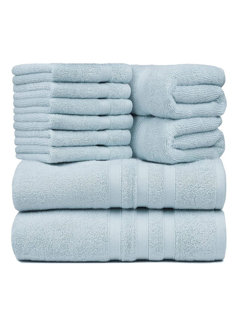 1Chase Set of 10 Zofty Bathroom Towel Set - 2 Bath Towels, 2 Hand Towels and 6 Washcloths - Hotel Quality and Spa Towels Light Blue 600GSM  - Image 2