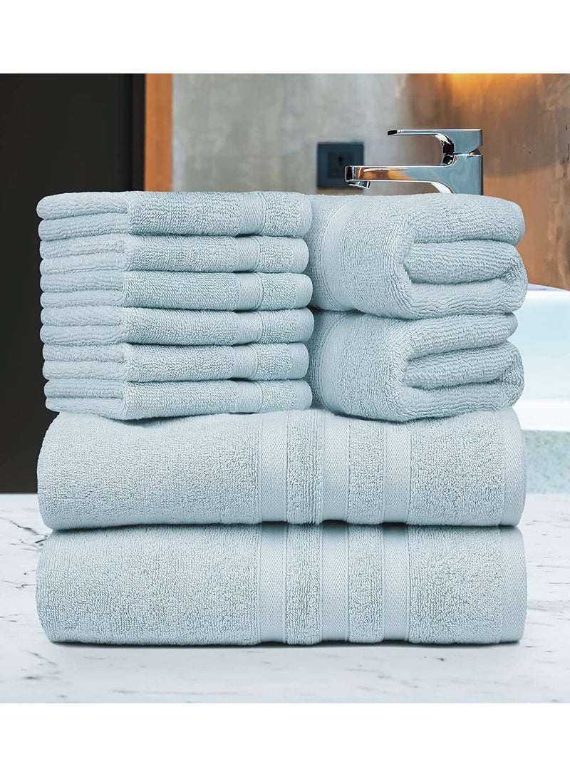 1Chase Set of 10 Zofty Bathroom Towel Set - 2 Bath Towels, 2 Hand Towels and 6 Washcloths - Hotel Quality and Spa Towels Light Blue 600GSM  - Image 1