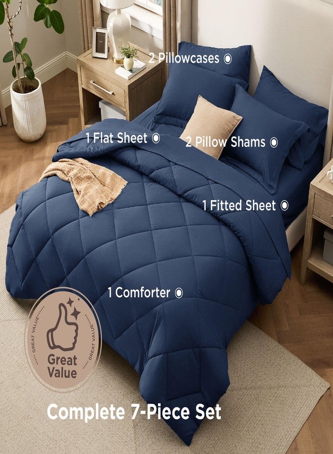 Bedsure 7 Pieces Queen Comforter Set Premium Series, Hotel Luxury Soft Bed in a Bag, Goose Down Alternative, Safe for Sensitive Skin Bedding Comforter All Season Medium Warmth, Navy Blue Queen Size - Image 5