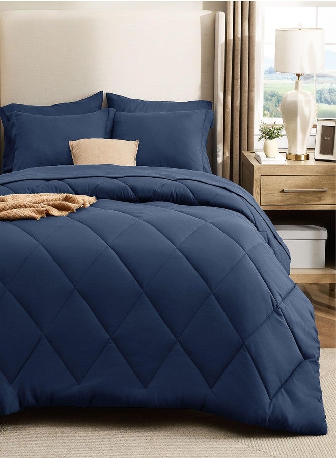 Bedsure 7 Pieces Queen Comforter Set Premium Series, Hotel Luxury Soft Bed in a Bag, Goose Down Alternative, Safe for Sensitive Skin Bedding Comforter All Season Medium Warmth, Navy Blue Queen Size - Image 2