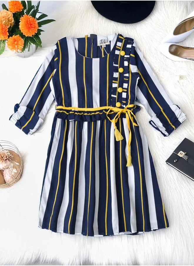 بيلا مودا Striped Fit and Flare Button Detail Dress