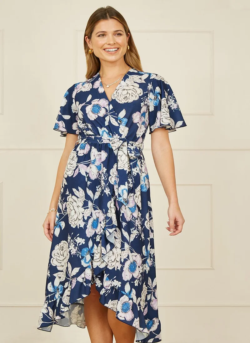 Yumi Yumi Navy Floral Midi Wrap Dress