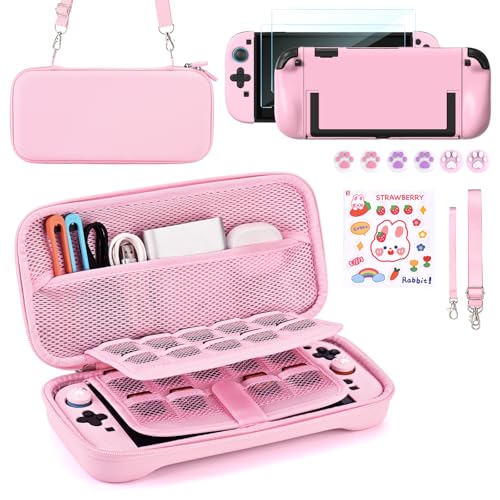 Younik Switch 2 Accessories Bundle, 15 in 1 Pink Switch 2 Accessories Kit for Girls Include Carrying Case, Shoulder Strap, Wrist Strap & Stickers, Protective Case for Switch Console & J-Con - Image 1