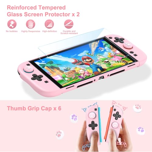 Younik Switch 2 Accessories Bundle, 15 in 1 Pink Switch 2 Accessories Kit for Girls Include Carrying Case, Shoulder Strap, Wrist Strap & Stickers, Protective Case for Switch Console & J-Con - Image 4