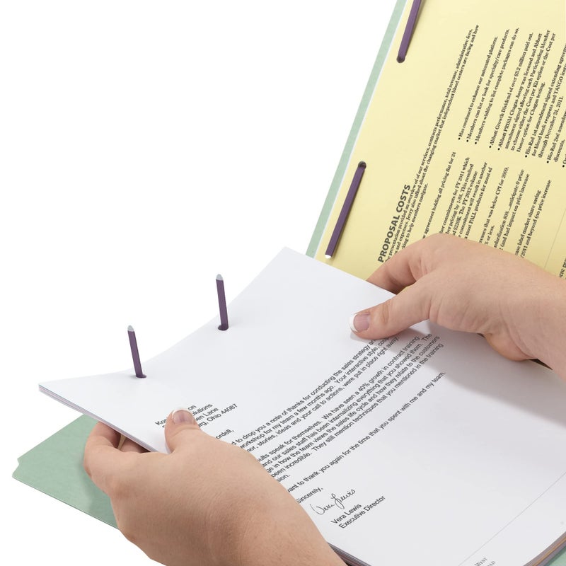 Smead Pressboard Fastener File Folder with SafeSHIELD Fasteners, 2 Fasteners, Straight-Cut Tab, 2" Expansion, Legal Size, Gray/Green, 25 per Box (19910) - Image 3