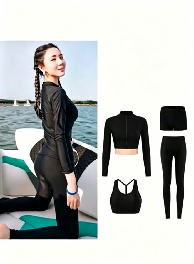 4 Piece Swimsuit Set for Women Includes Swimwear Swim Skirt Swim Shorts and Swim Top UV Protection Bathing Suit Elegant Tummy Control Design Perfect for Surfing and Swimming - Image 1