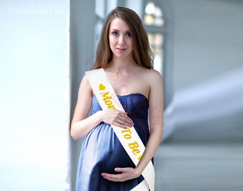 Propsicle Mom to Be White Sash Golden Mommy to Be Text | Baby Shower Party Maternity Shoot Prop Item for Women - Pack of 1 - Image 4