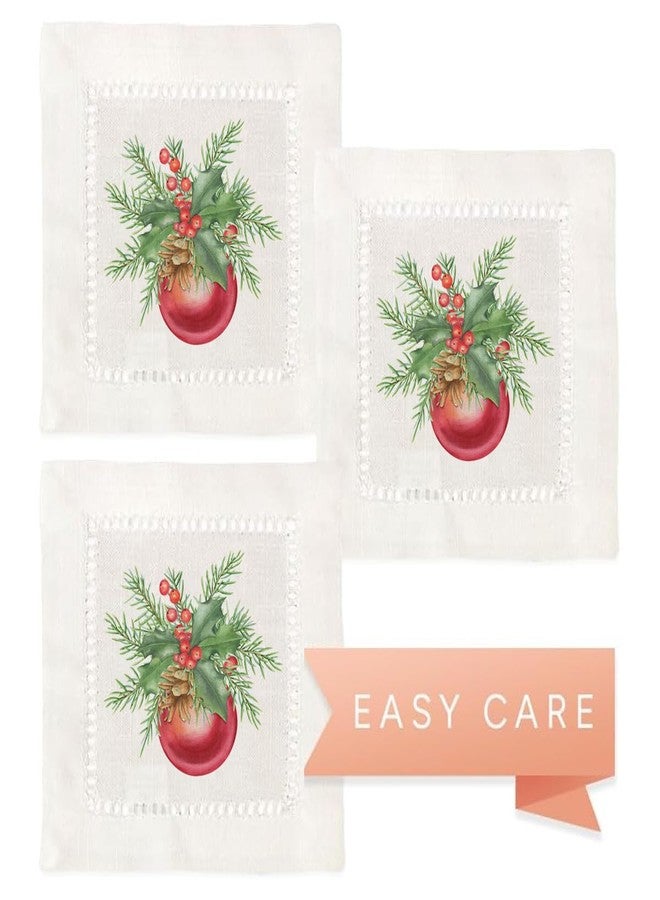 Jolitee Decorative Hemstitch Cocktail Napkins, 6"x6" Washable Linen-Like Cloth Napkins, Handmade for Entertaining and Everyday Use (Christmas Ball) - Image 2