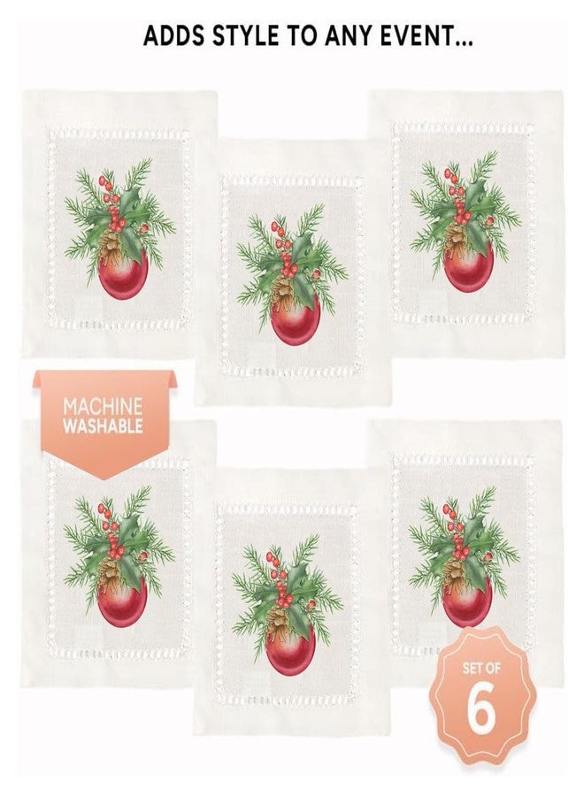 Jolitee Decorative Hemstitch Cocktail Napkins, 6"x6" Washable Linen-Like Cloth Napkins, Handmade for Entertaining and Everyday Use (Christmas Ball) - Image 4