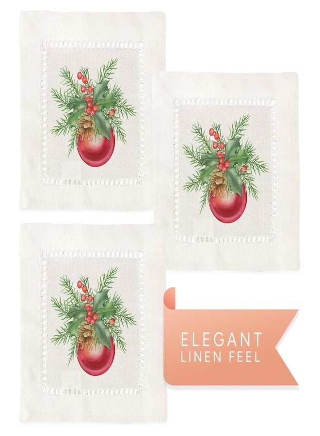 Jolitee Decorative Hemstitch Cocktail Napkins, 6"x6" Washable Linen-Like Cloth Napkins, Handmade for Entertaining and Everyday Use (Christmas Ball) - Image 3