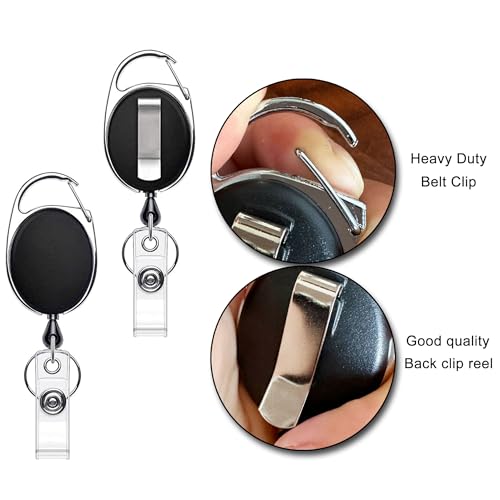 HoAoOo Retractable Badge Reel with Claw Clasp and Clip for Id Card Holders (2 ID Cases 2 Retractable Reels 2 Lanyards Black) - Image 5