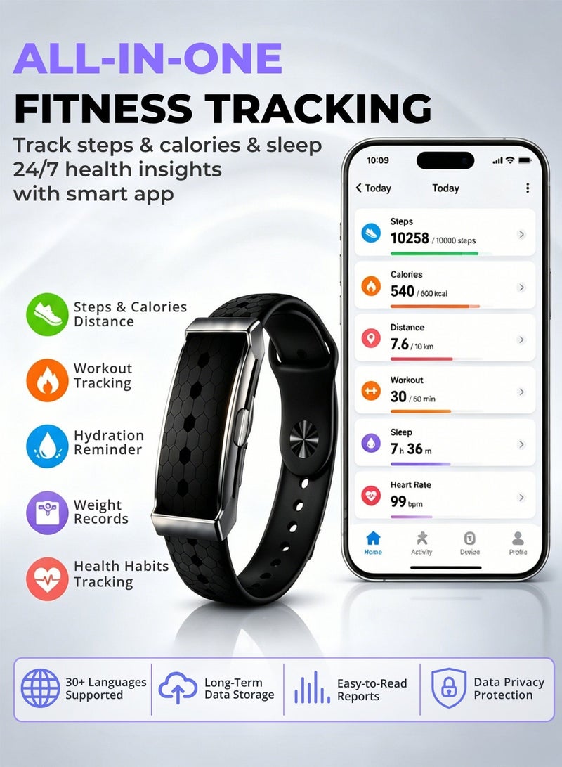 DRAKLAW Fitness Trackers for Men Women, Wearable Activity & Fitness Tracker Band,  All-Day Continuous Heart Rate, Blood Pressure, and Electrocardiogram Monitoring, Free APP and 2 pcs Bands(Black) - Image 2