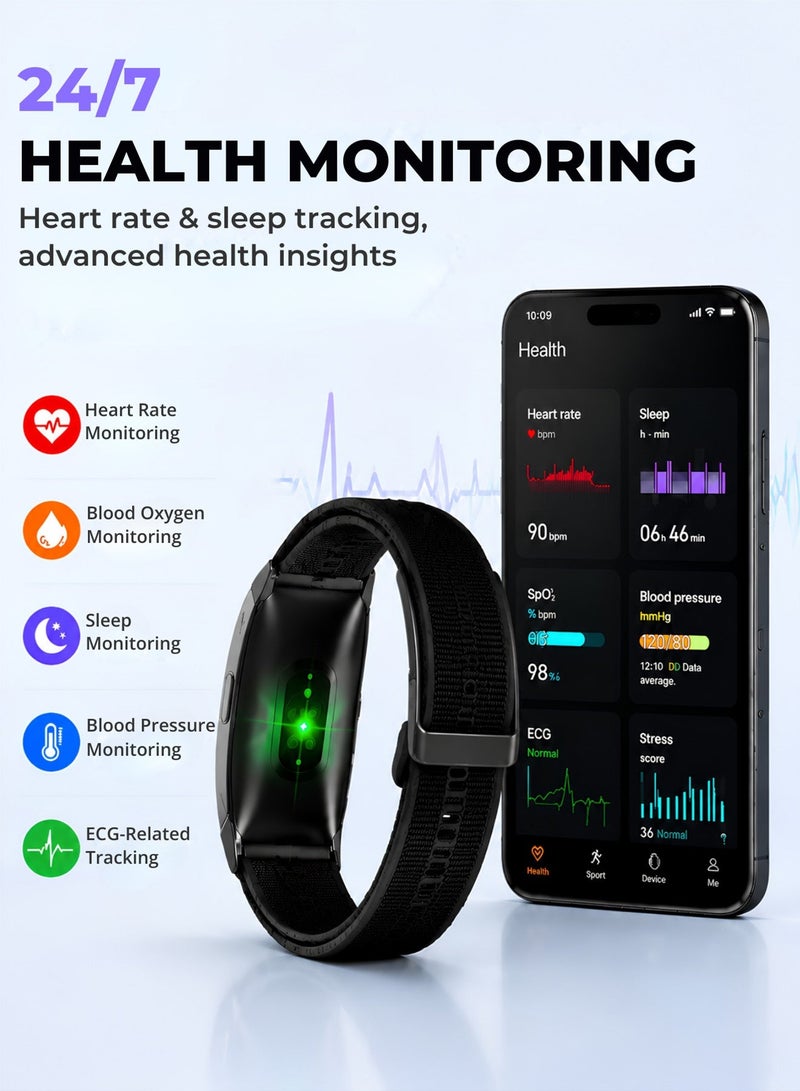 DRAKLAW Fitness Trackers for Men Women, Wearable Activity & Fitness Tracker Band,  All-Day Continuous Heart Rate, Blood Pressure, and Electrocardiogram Monitoring, Free APP and 2 pcs Bands(Black) - Image 5