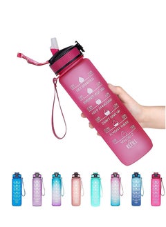 TYCOM Water Bottles 1L With Times To Drink And Straw, Motivational Water Bottle With Time Marker, Leakproof Drinking Sports Water Bottle For Fitness, Gym & Outdoor - Straw Red  - Image 1