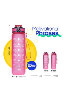 TYCOM Water Bottles 1L With Times To Drink And Straw, Motivational Water Bottle With Time Marker, Leakproof Drinking Sports Water Bottle For Fitness, Gym & Outdoor - Straw Red  - Image 5