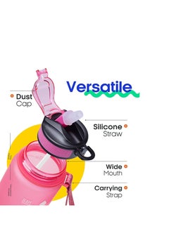 TYCOM Water Bottles 1L With Times To Drink And Straw, Motivational Water Bottle With Time Marker, Leakproof Drinking Sports Water Bottle For Fitness, Gym & Outdoor - Straw Red  - Image 2