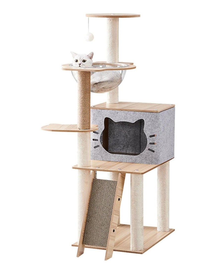 Generic Cat Tree One-Piece Cat Climbing Frame 360° Transparent Space Capsule Lower Beveled Cat Scratching Board Cat Luxury Apartment Furniture For Kittens To Play Light 120 Cm Grey  - Image 1