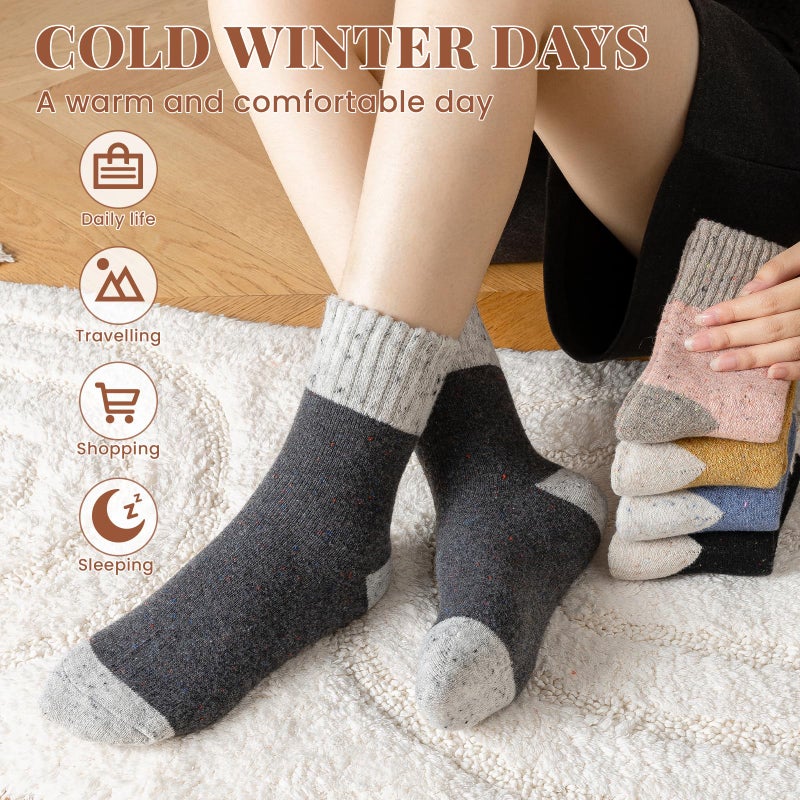 coclothy Wool Socks for Women - Wool Socks Womens Winter, Boot Sock for Women Men Thick Knit Soft Womens Crew Sock, Yellow/Pink/Blue/Gray/Black - Image 5