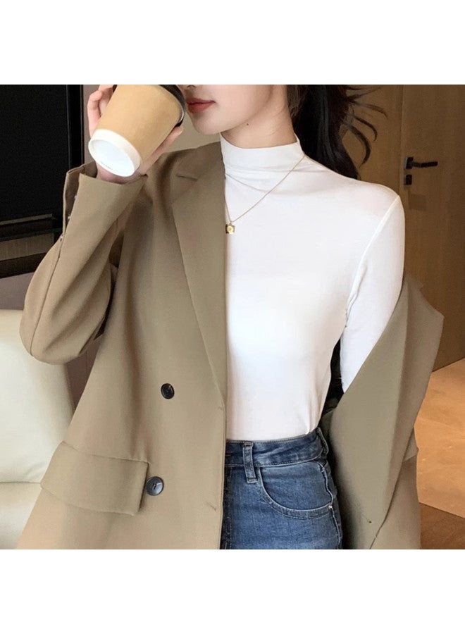 pincai Spring And Autumn Viscose Regular Shoulder Short Sleeve T-Shirt Women'S Top Inner Wear Slim Fit Semi-High Neck - Image 5