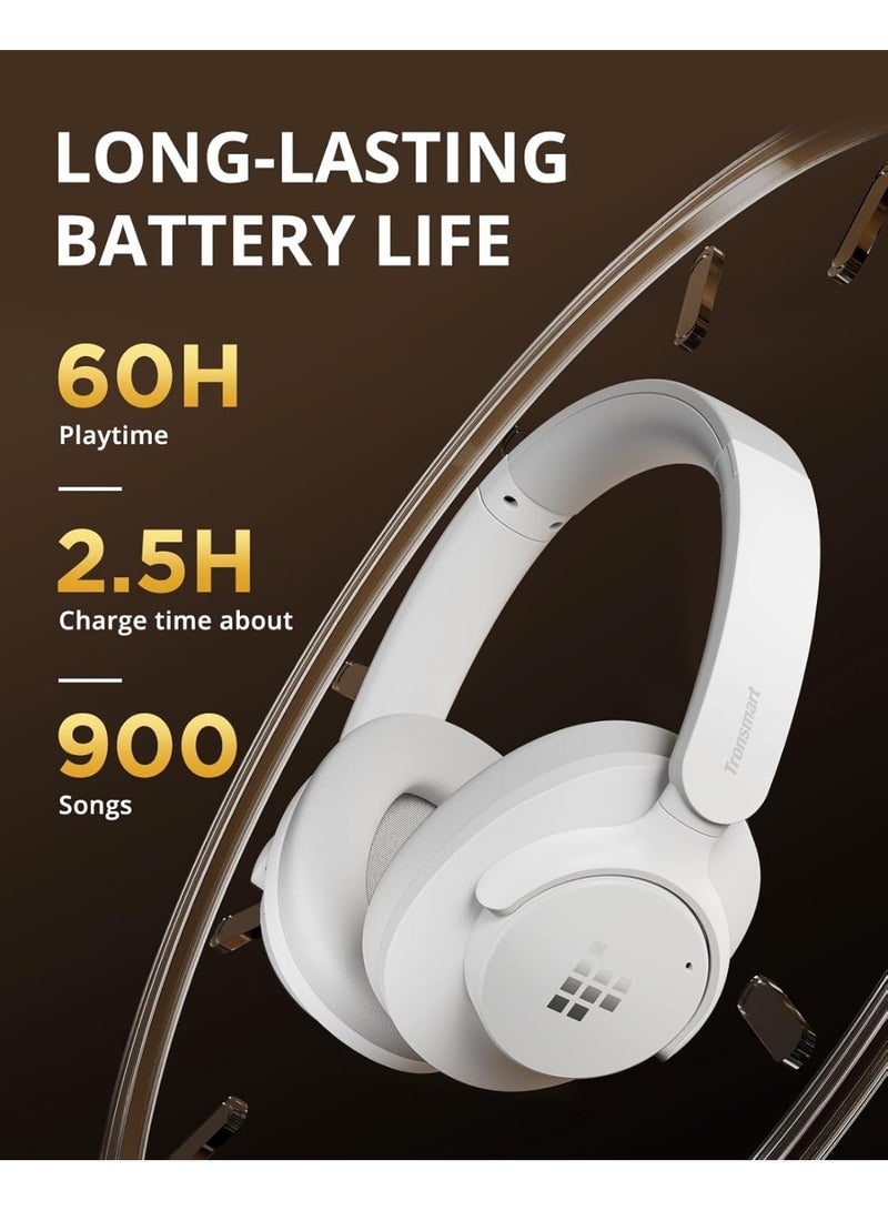 ترونسمارت سماعات رأس لاسلكية Tronsmart Sounfii Q20S بإلغاء الضوضاء النشط الهجين - صوت عالي الدقة Hi-Res، تشغيل حتى 60 ساعة، معادل صوت مخصص (EQ)، وسائد مريحة للارتداء، وميكروفون للمكالمات (أبيض) - Image 5