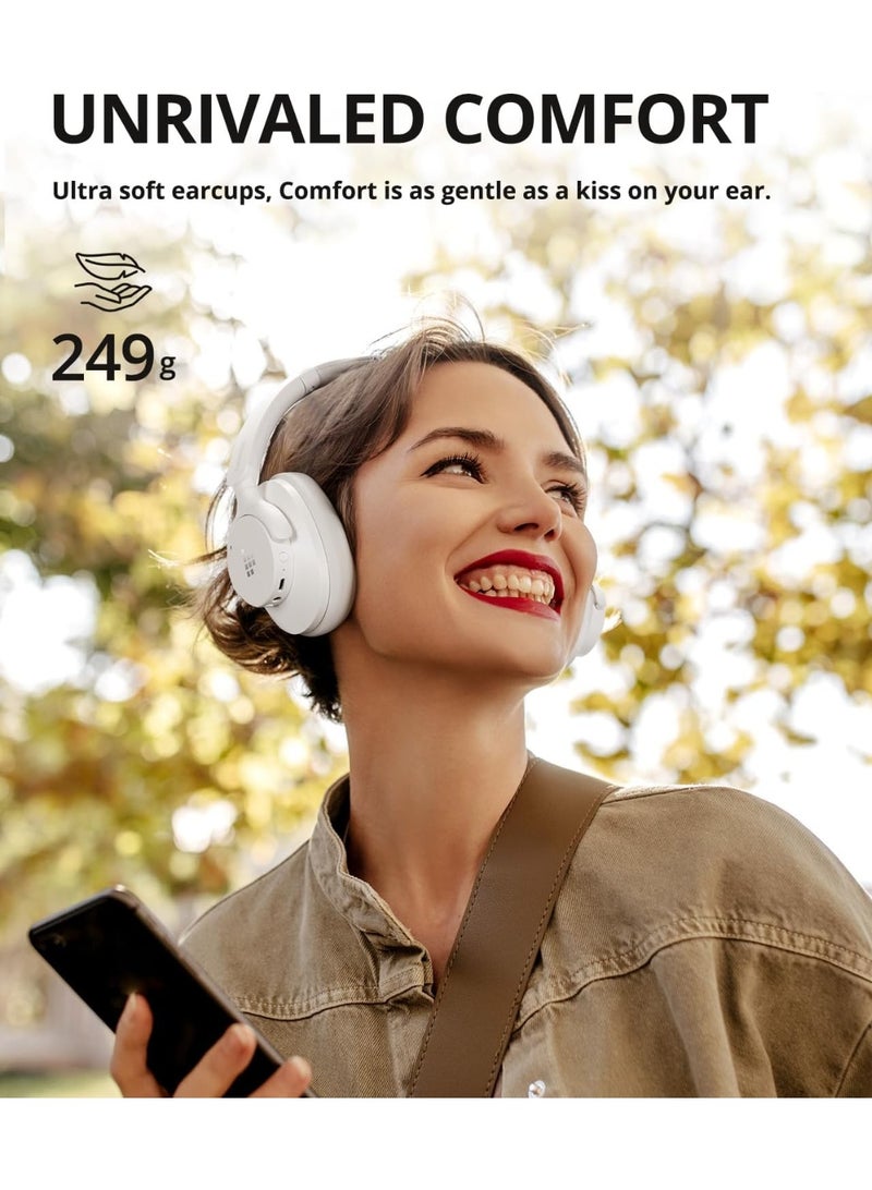 ترونسمارت سماعات رأس لاسلكية Tronsmart Sounfii Q20S بإلغاء الضوضاء النشط الهجين - صوت عالي الدقة Hi-Res، تشغيل حتى 60 ساعة، معادل صوت مخصص (EQ)، وسائد مريحة للارتداء، وميكروفون للمكالمات (أبيض) - Image 4