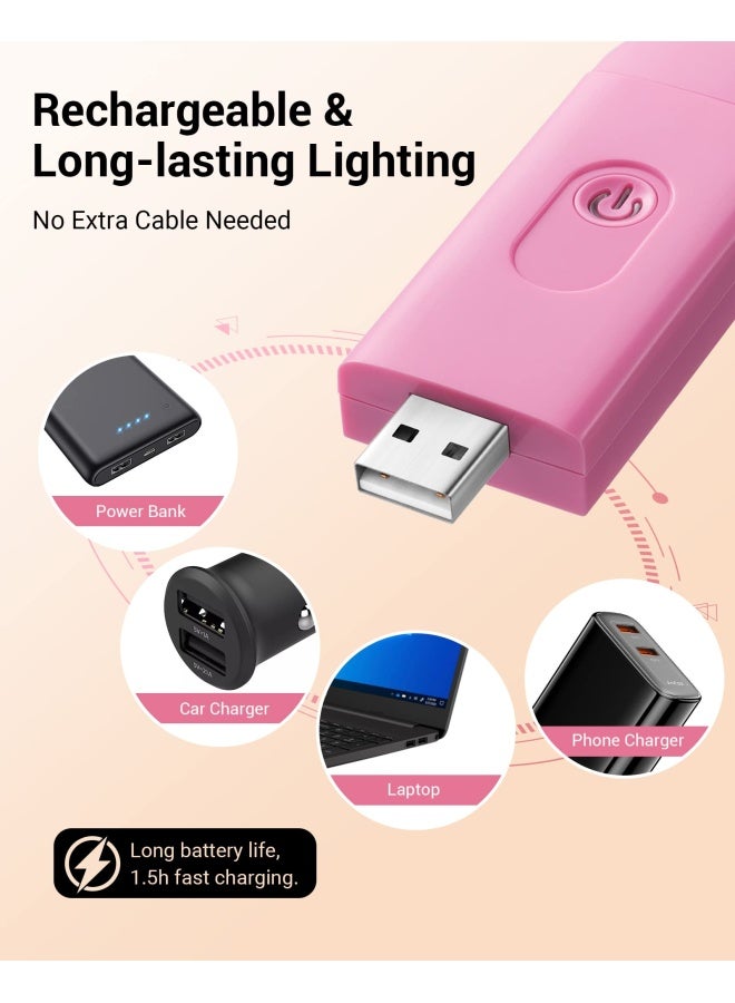 DEWENWILS ضوء قراءة الكتاب القابل لإعادة الشحن عبر USB مع سطوع دافئ أبيض قابل للتعديل، مصابيح LED قابلة للتثبيت على الكتب للقراءة في السرير، ضوء قراءة للسيارة للأطفال وعشاق الكتب باللون الوردي - Image 3