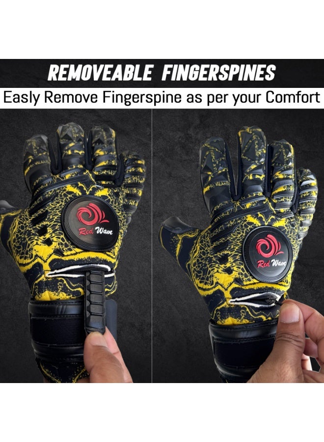 الموج الأحمر قفازات حارس مرمى مزودة بحماية قابلة للإزالة لأصابع اليد | قفازات حارس مرمى لكرة القدم بتصميم سلبي | ظهر يد من النيوبرين وقبضة قوية للتدريب - Image 3