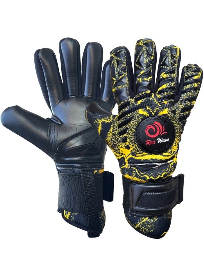 الموج الأحمر قفازات حارس مرمى مزودة بحماية قابلة للإزالة لأصابع اليد | قفازات حارس مرمى لكرة القدم بتصميم سلبي | ظهر يد من النيوبرين وقبضة قوية للتدريب - Image 1