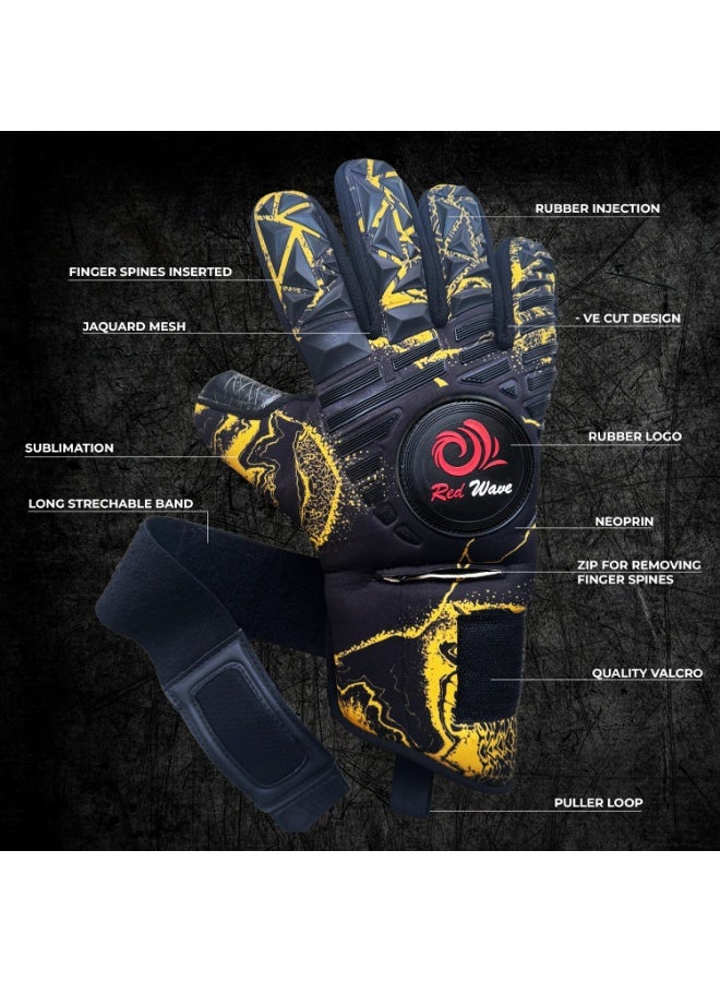 الموج الأحمر قفازات حارس مرمى مزودة بحماية قابلة للإزالة لأصابع اليد | قفازات حارس مرمى لكرة القدم بتصميم سلبي | ظهر يد من النيوبرين وقبضة قوية للتدريب - Image 5