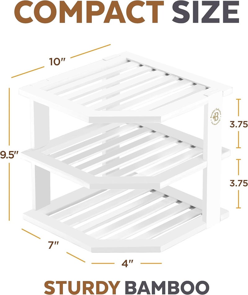 Bambüsi Cabinet Organizer Shelf  Bamboo Corner Rack for Kitchen Counter Cabinet Space Saver for Plates Dishes Bowls Bread Pantry Bathroom Storage or Countertop Stand White - Image 3