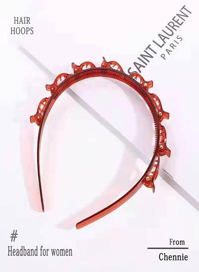 Chennie Double Layer Twist Plait Black Headband, Double Bangs Hairstyle Hairpin, Multi-Layer Hollow Woven Headband with Alligator Clip (Brown) - Image 3