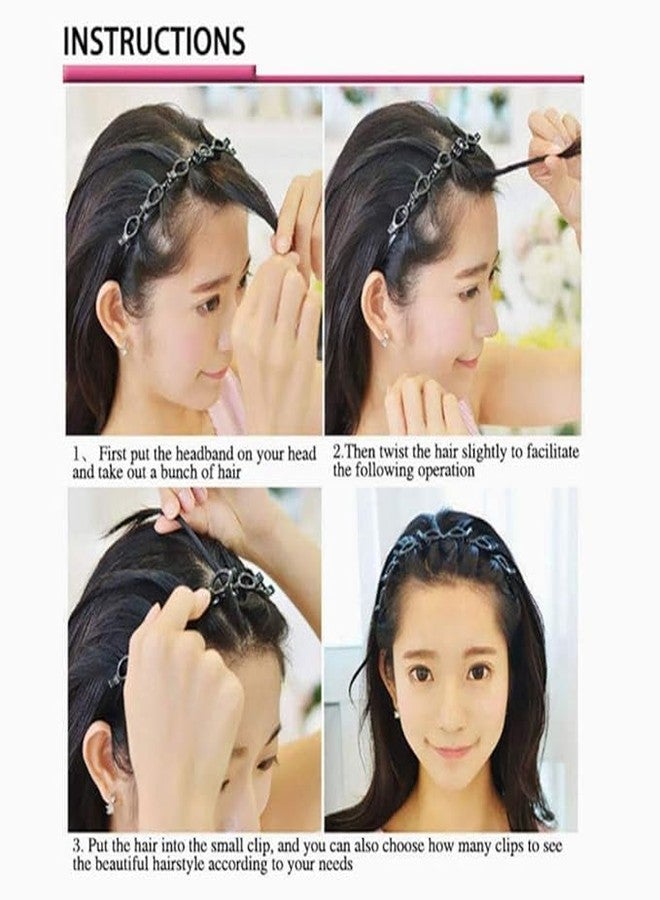 Chennie Double Layer Twist Plait Black Headband, Double Bangs Hairstyle Hairpin, Multi-Layer Hollow Woven Headband with Alligator Clip (Brown) - Image 4