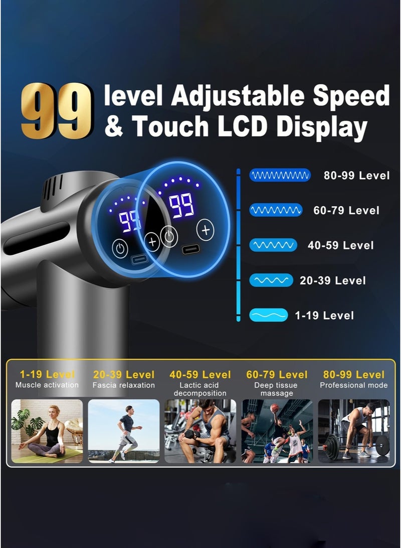 CAYGA Mini Massage Gun Deep Tissue Massager, Handheld Cordless Percussion Massager LED Touch Screen with 8 Different Massage Heads 99 Speeds for Quiet Portable Electric Handheld Body Massager For Back Neck Pain Relief - Image 3
