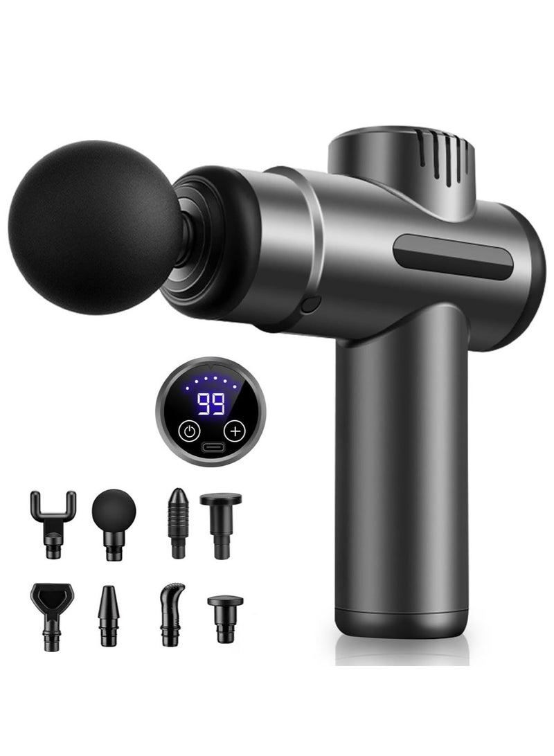 CAYGA Mini Massage Gun Deep Tissue Massager, Handheld Cordless Percussion Massager LED Touch Screen with 8 Different Massage Heads 99 Speeds for Quiet Portable Electric Handheld Body Massager For Back Neck Pain Relief - Image 1