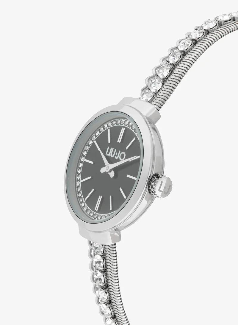 Liu Jo Women's Ensemble Watch with Crystal Bezel, 30 mm, Silver-Tone Crystal Bracelet, Black Dial